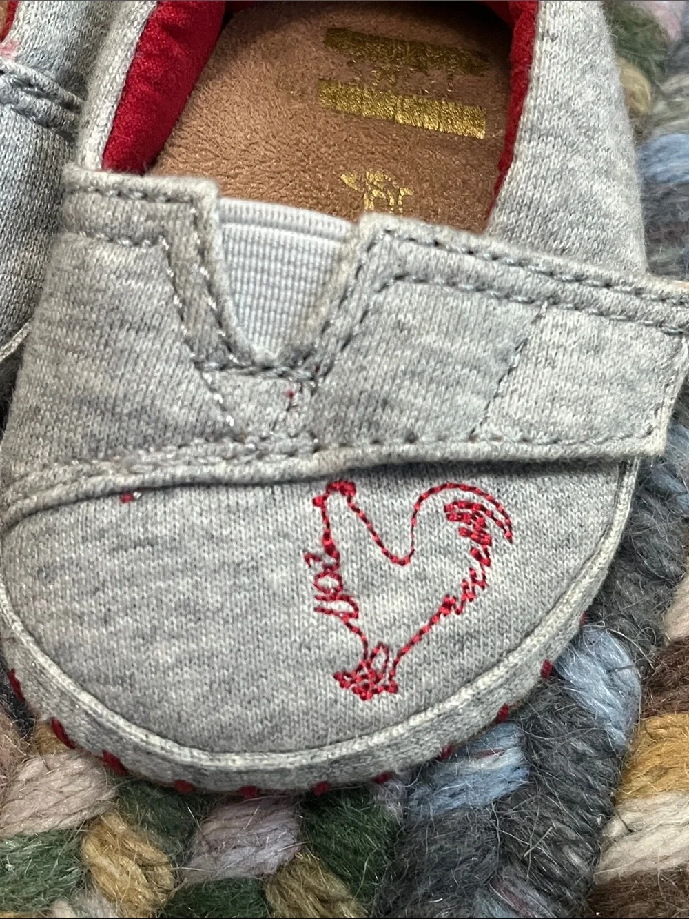 TOMS Toddler Grey Canvas Slip-On Shoes with Red Lining